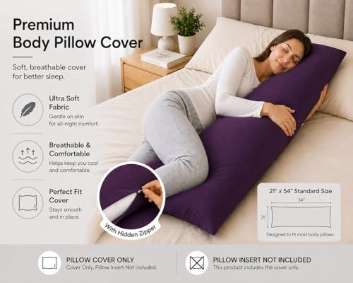 EVOLIVE Body Pillow Cover 21"x54", Microfiber, Hidden Zipper (Purple) - color: Purple