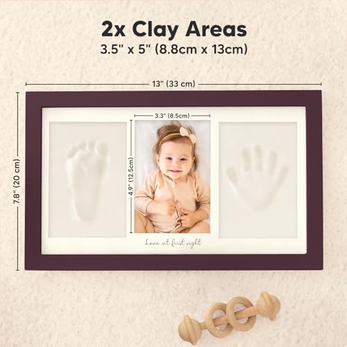 KeaBabies Baby Hand and Footprint Kit, Clay Keepsake Frame (Auburn) - color: Auburn, size: Duo Frame, 13" x 7.8"