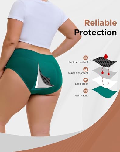 INNERSY Women's Plus Size Period Underwear High Waist Heavy Flow 3-Pack - color: Berry, size: 5X-Large