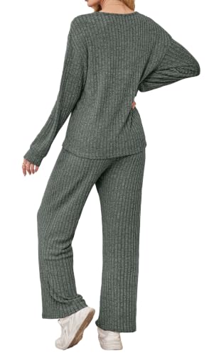 RUMIA Lounge Sets for Women Cozy Travel Matching Sweater Fall Outfits - color: Green, size: Large