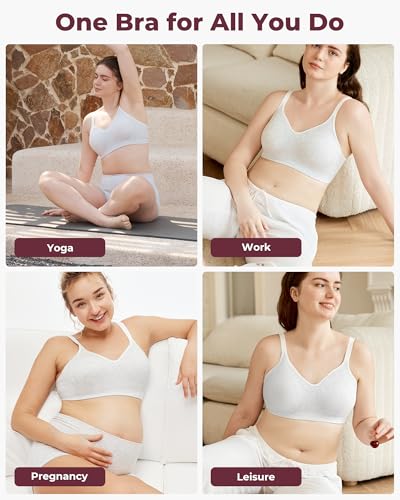 Momcozy Seamless U.S. Cotton Wireless Padded Bras for Women - color: Light Gray, size: Medium