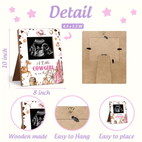 Cowboy Baby Shower Decor Frame, A Little COWGIRL IS ON THE WAY Baby Shower Party Supplies for Expecting Parents-to-Be Keepsake Gifts, Pregnancy Sonogram Frame Keepsake, Gender Reveal Presents - color: Cowboy