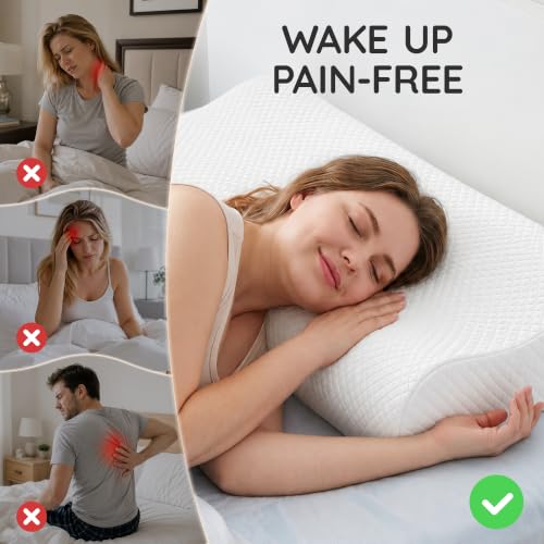 AM AEROMAX 32" King Contour Memory Foam Pillow for Neck Pain Relief, White - color: White, size: King Size