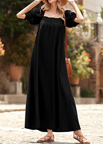 KIRUNDO Women Summer Maxi Dress Puff Sleeve Long Dresses - color: Black, size: Medium