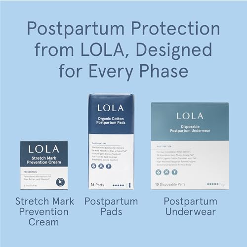 LOLA Organic Cotton Postpartum Pads, 32 Count, Unscented