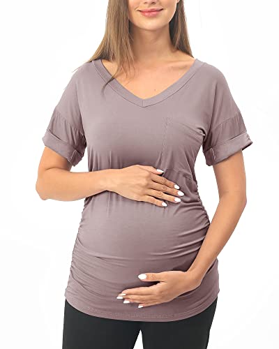 Rnxrbb 3 PCS Short Sleeve Maternity Shirts Summer Pregnancy Tops Clothes - color: Black&&light Purple&white, size: Medium