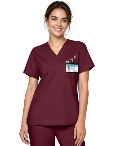 Scrub Tops for Women, Stretch V-Neck Scrub Tops - color: Burgundy Red, size: XX-Large