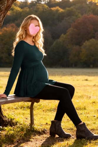Women's Maternity Tops Short & Long Sleeve Pleated Waist Shirts Pregnancy Clothes - color: Deep Green, size: Medium