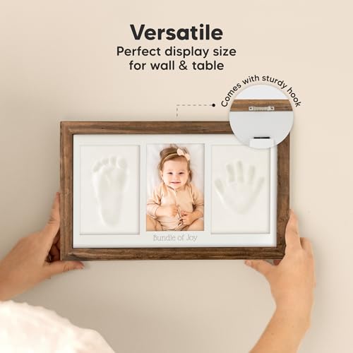 KeaBabies Baby Hand and Footprint Kit, Clay Keepsake Frame (Medium Oak) - color: Medium Oak, size: Duo Frame, 13" x 7.8"