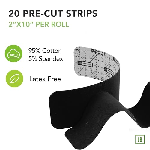 JB Tape Kinesiology Tape, Black, 80 Precut 10-Inch Strips, 4 Rolls - color: Black Jet