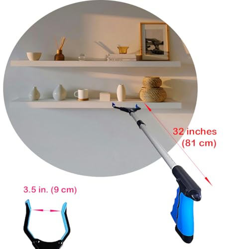 Grabber Reacher Pickup Tool – Foldable, Lightweight, Rotatable Clamp, Blue - color: Blue