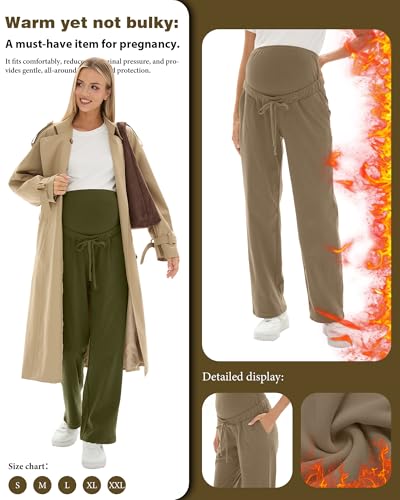 3 Pack Fleece Lined Maternity Sweatpants Lounge Pants - color: Black, Army Green, Dark Khaki, size: X-Large