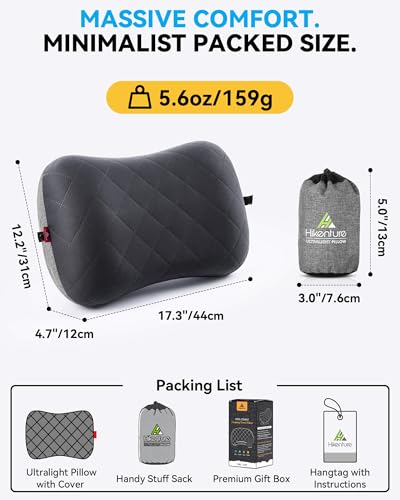 Hikenture Camping Pillow with Removable Cover, Ultralight Inflatable Pillow - color: Black