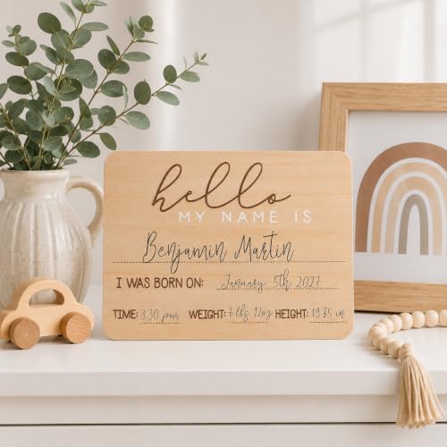 Pearhead Wooden Baby Welcome Sign - color: Hello World Baby Arrival Sign