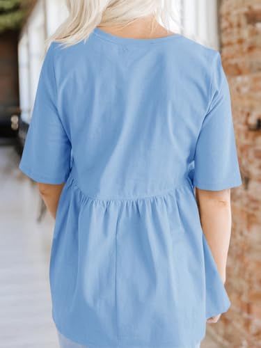 Cicy Bell Womens Babydoll Tops Plus Size Tunic Summer Flowy Peplum Shirts - color: Light Blue, size: Medium