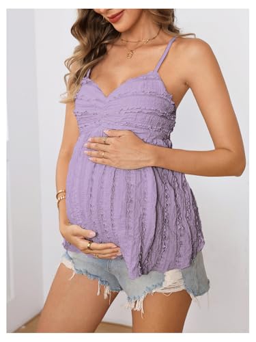 MakeMeChic Women's Maternity Babydoll Tank Tops Peplum Ruffle Cami Top - color: Mauve Purple, size: Medium