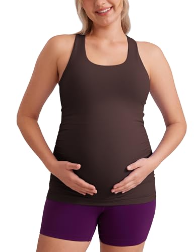 CRZ YOGA Maternity Racerback Tank Tops - color: Hot Fudge Brown, size: Large