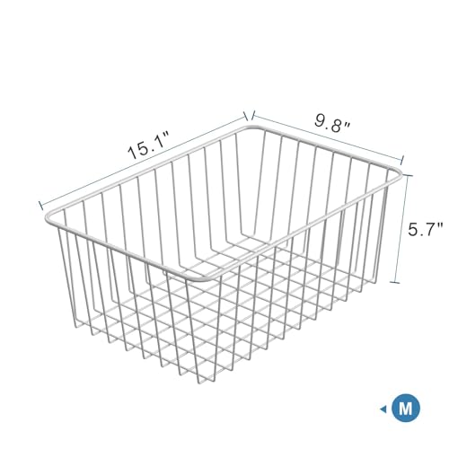 iSPECLE Upright Freezer Organizer Bins - Fits 14 to 15.5 Cu.Ft Stand up Freezer, 4 Pack Medium Upright Baskets, High-Sided Easy-View Design for Better Airflow, White