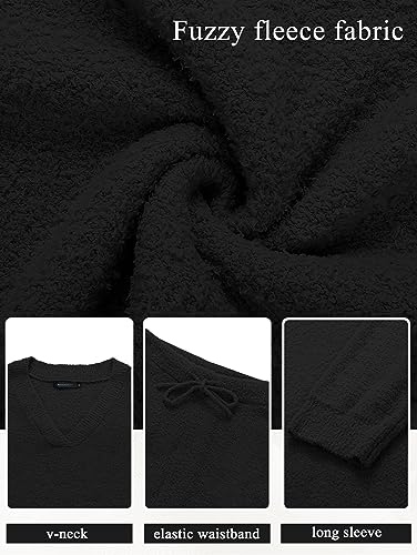 MEROKEETY Women's Fall Fleece 2 Piece Outfits Pajama Lounge Sets - color: Black, size: Medium