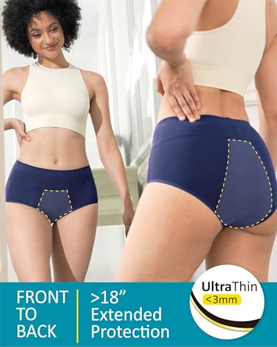 Neione Women's Period Underwear Heavy Flow, High-Waisted Cotton Full Briefs - color: Black, size: Large