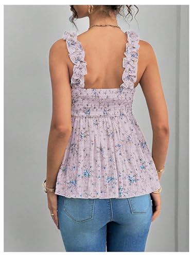 SweatyRocks Women's Maternity Tank Tops Floral Babydoll Blouse Shirts Top - color: Light Purple, size: X-Large
