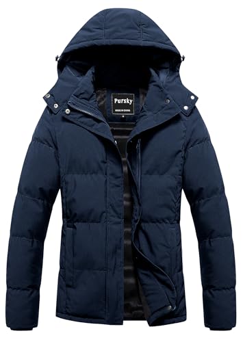 Pursky Women's Warm Winter Thicken Coat Waterproof Cropped Jackets Parka With Removable Hood - color: Navy, size: Medium