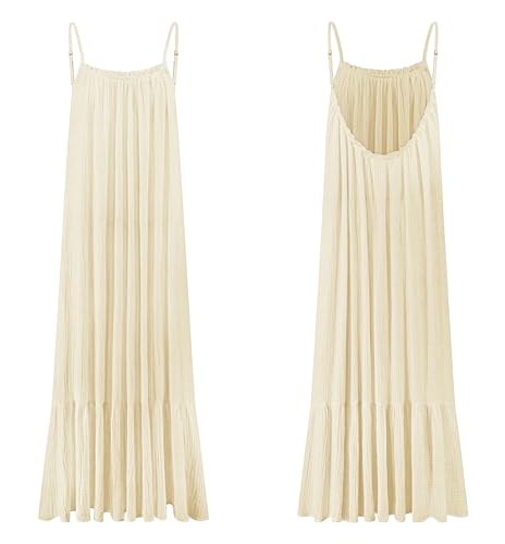 R.Vivimos Women's Summer Cotton Backless Casual Maxi Dress - color: Beige, size: Medium