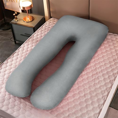 Pregnancy Pillow Cover (ONLY Pillowcase) - U Shaped Pillow Case - Maternity Body Pillow Cover - Removable Soft Cotton Cover (Grey) - color: Grey