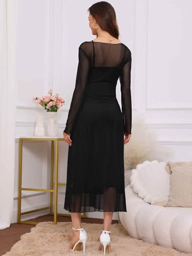 Women's Maternity Mesh Dress 2-Piece Maxi Bodycon Dress - color: Black, size: Large