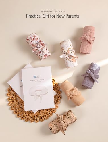 lulumoon Muslin Nursing Pillow Covers: Adjustable Strap for Stable Support - color: SkinpinkOrangeflower