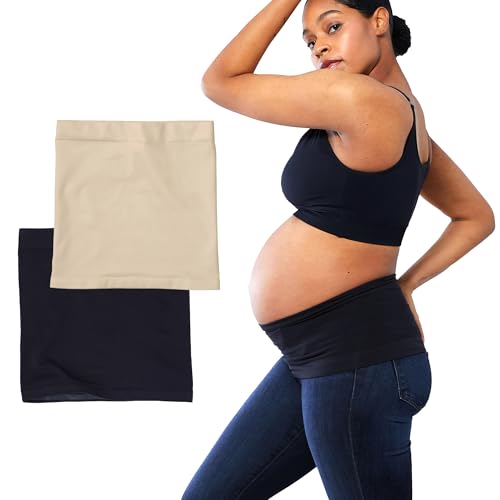 Ingrid & Isabel Bellaband - Seamless Maternity Belly Band for Women - Essential Pregnancy Postpartum Jeans & Pants Extender - color: Black/Nude, size: 4