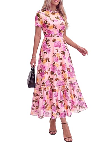 BTFBM Womens Mesh Ruffle Boho Cocktail Dresses - color: Floral Pink Purple, size: X-Small