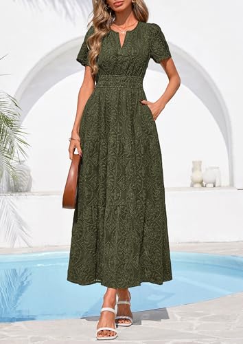 PRETTYGARDEN Womens Maxi Embroidered Wedding Guest Dress - color: Army Green, size: Small