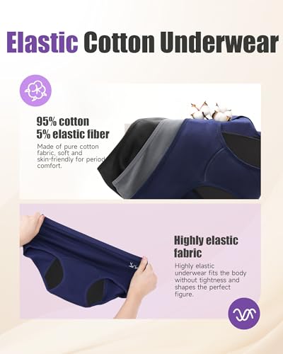 TANSTC Period Underwear for Women Heavy Flow - color: Black Blue Grey, size: 3X-Large