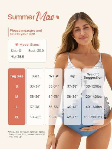 Summer Mae Maternity Swimsuit One Piece Ruffle Pregnancy Bathing Suit - color: Blue Stripe, size: Large