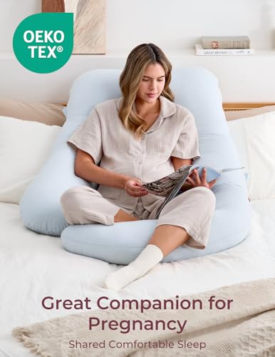 Momcozy Pregnancy Pillow for Sleeping - U Shaped Full Body Maternity Pillow - color: Light Blue
