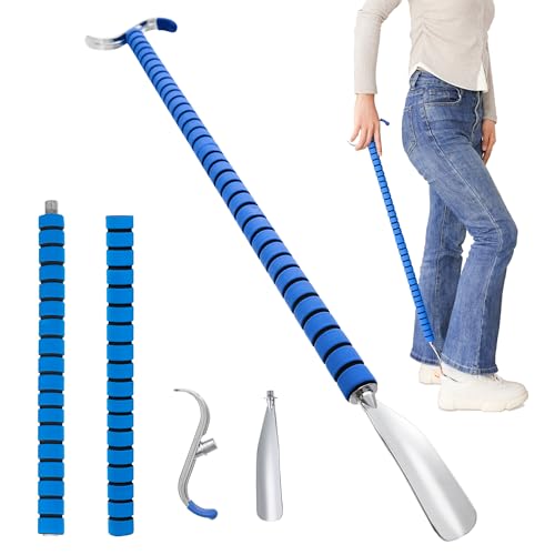 Fanwer Metal Long Shoe Horn with Dressing Stick - Shoe Horn Long Handle for Seniors, Disabled, Elderly | Adjustable Dressing Aid for Post-Surgery, Limited Mobility | Sock Remover & Shoe Helper Tool