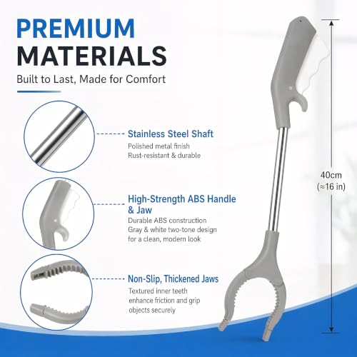 2Pcs Short Grabber Reacher Tool, Stainless Steel Small Trash Picker Upper Grabber with Non-Slip Ergonomic Handle for Elderly, Disabled, Sanitation Workers(16 Inch)