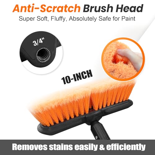 ARTIPOLY 62" Car Wash Brush with Extension Pole, Car Wash 10” Dip Soft Brush, No Scratch Car Cleaning Brush Supplies for RV Boat Truck SUV, House Siding, Snow, Floors, Extension Aluminum Alloy - color: Orange, size: 10" brush 65" pole