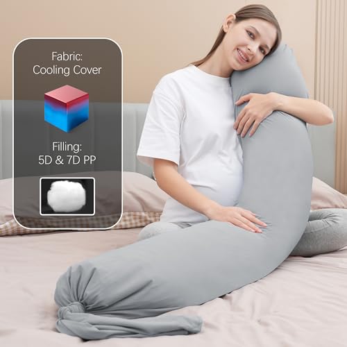 MOON PARK Pregnancy Pillow - Incredibly Smooth and Soft Cooling Cover I Shaped Full Body Maternity Pillow with Removable Cover - Support for Side, Back, Legs, Belly, HIPS - Light Grey - color: Light Grey
