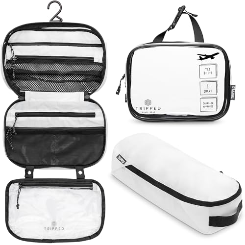 TRIPPED Travel Gear 3-Piece Travel Toiletry Bag Set - color: White Ripstop