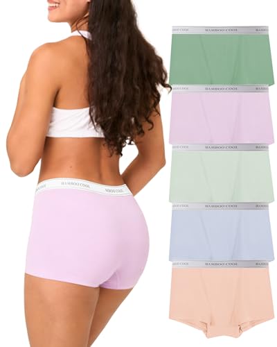 BAMBOO COOL Womens Boy Shorts Underwear High Waisted Boxer Briefs 5 Pack - color: Multicoloured E-(5-pack), size: XX-Large