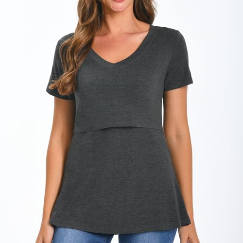 Bearsland Womens 3 Packs V Neck Nursing Tops Maternity Breastfeeding Tee Shirts - color: Black+gray+blue(3pcs), size: Medium