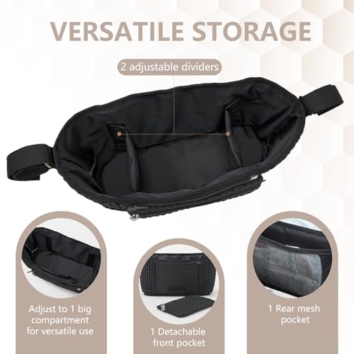 Stroller Organizer - Stylish Quilting Nylon, Universal Fit, Detachable Bag, Adjustable Multi-Storage for Baby Stroller and Pet Stroller(Black-A - color: Black