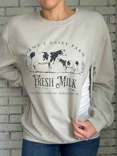 Women Hidden Zipper Nursing Sweatshirts Farm Fresh Mama's Milk Pullover Top - color: Cream, size: X-Large