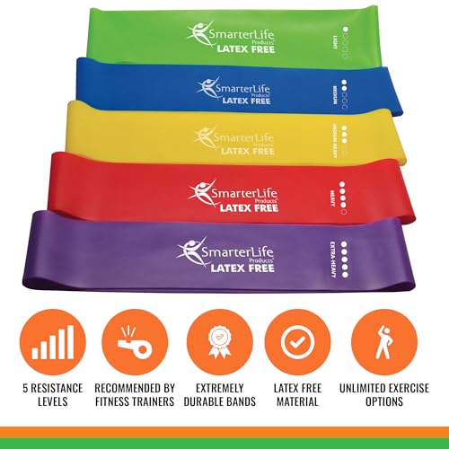 SmarterLife Resistance Bands Set of 5 Extra Wide Latex-Free Exercise Bands