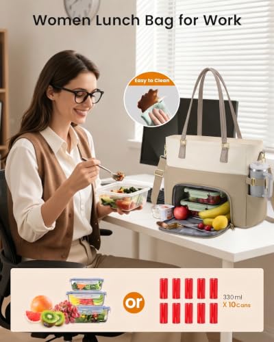 LOVEVOOK Lunch Tote Bag for Women, Work Laptop Bag with Lunch Compartment - color: Khaki Beige-Lunch, size: 15.6 Inch