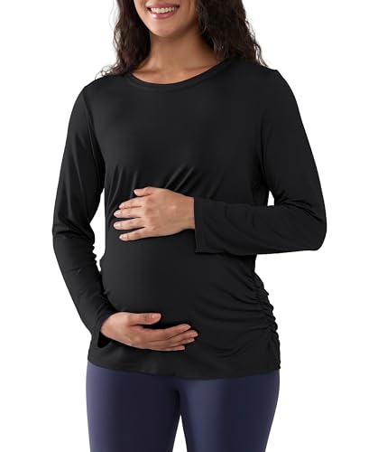 Joyaria Cooling Maternity Shirts Long Sleeve Bamboo Viscose for Women - color: Black, size: Small