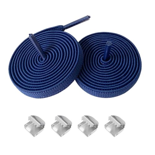 2 Pairs Elastic Shoe Laces No Tie Flat Shoelaces for Adults & Kids Sneakers - color: Navy