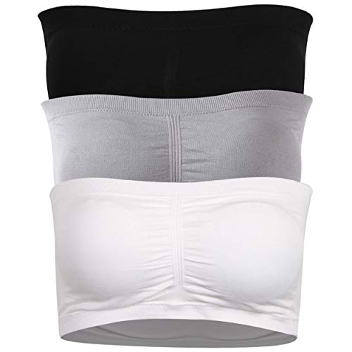 Women's Bandeau Bra, Strapless Bralette Seamless Bandeau Bra Tube Top Bras - color: #003 Black White Grey, size: Medium